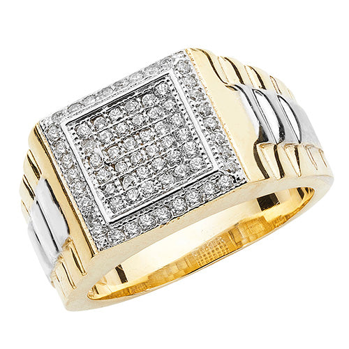 9ct Gold Gents' Link Design Pave Set Cz Ring - RN697