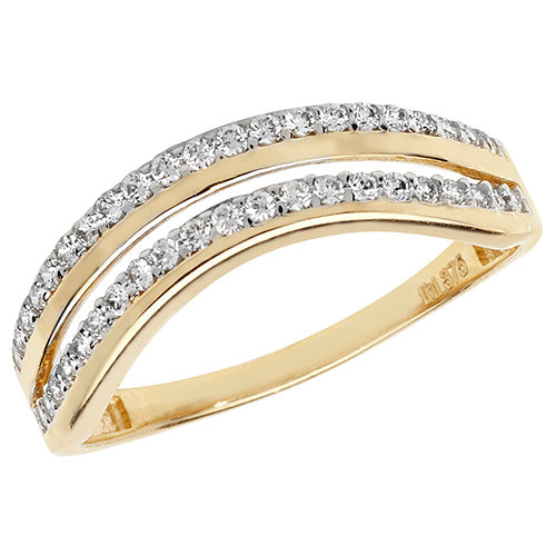 9ct Gold 2 Row Pave Wave Ring with CZ Stones - RN869