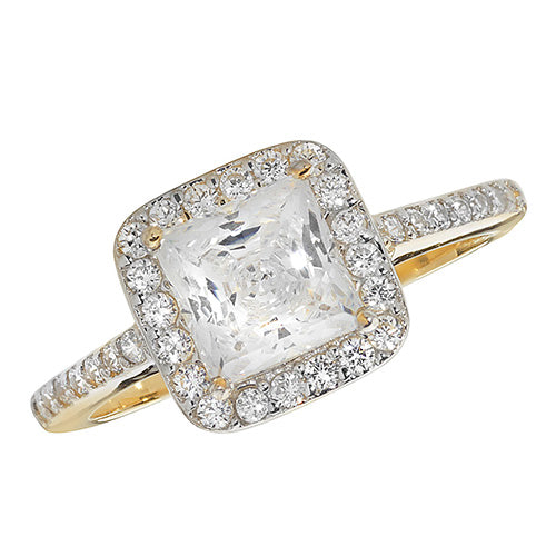 9Ct Gold Halo Cushion Cz Ring - RN882