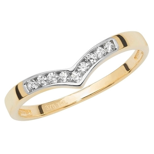 9Ct Gold Channel Set Cz Wishbone Ring - RN910