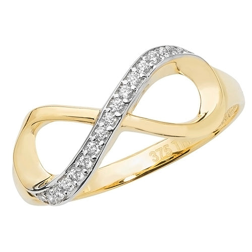 9ct Gold Paved Infinity Ring with CZ Stones - RN911