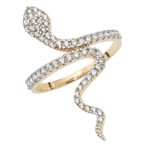 9ct Gold Grain Set Snake Ring with CZ Stones - RN915