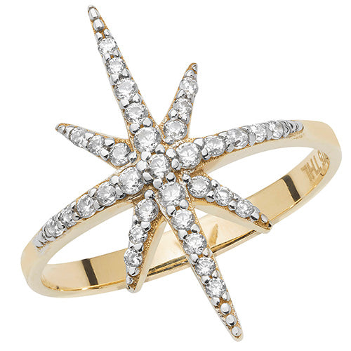 9Ct Gold Pave Set Cz Star Ring - RN916