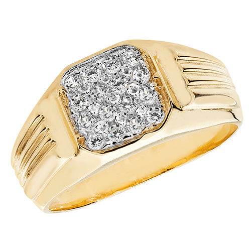 9ct Gold Gents' Pave Set Cz Signet Ring - RN920