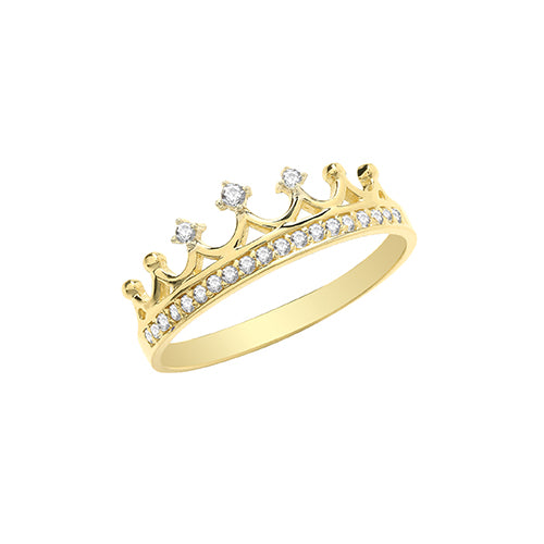 9ct Gold Crown Ring with CZ Stones - RN941