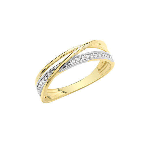 9ct Gold Pave Set Crossover Eternity Ring with CZ Stones - RN943