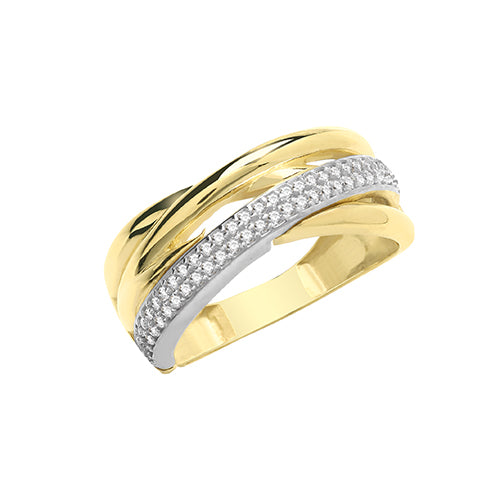 9ct Gold 2 Row Pave Crossover Eternity Ring with CZ Stones - RN944