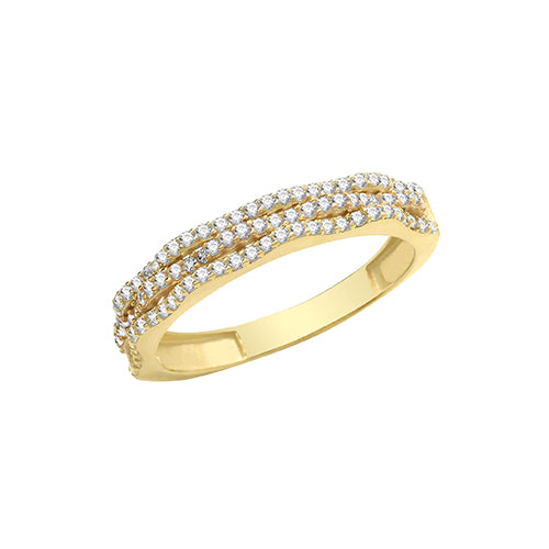 9ct Gold 3 Row Grain Set Cz Wave Ring - RN946