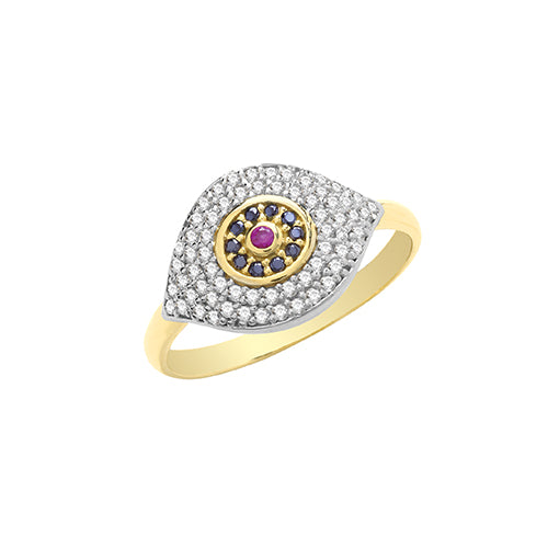 9ct Gold Evil Eye Ring with CZ Stones - RN948