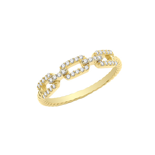 9ct Gold Grain Set Link Ring with CZ Stones - RN949